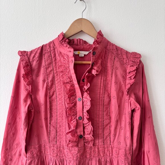 Boden Mixed Broderie Shirt Dress in Dusty Red - Picture 7 of 11